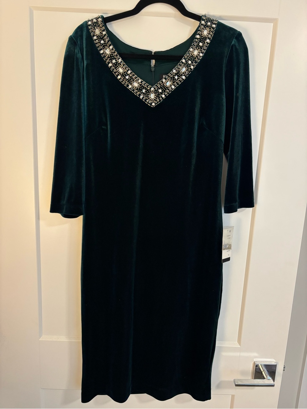 SLNY Velvet Gold Beaded Rhinestone Dress Hunter Greene Size 10